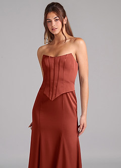 Azazie Ximena Brautjungfernkleider Wandelbar Meerjungfrau-Linie Korsett Stretch-Satin Kleid Terrakotta image7