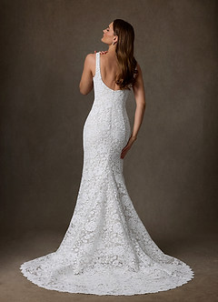 Azazie Amara Wedding Dresses Diamond White Mermaid Square Neckline Lace Dress image2