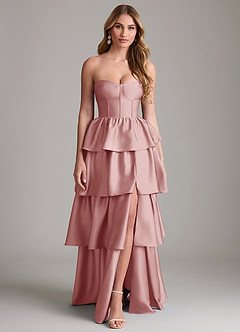 Azazie Faye Bridesmaid Dresses Dusty Rose A-Line Ruched Stretch Satin Dress image1