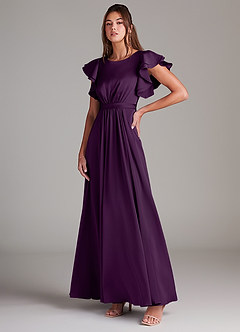 Azazie Daphne Modest Bridesmaid Dresses A-Line Ruched Stretch Satin Floor-Length Dress image4