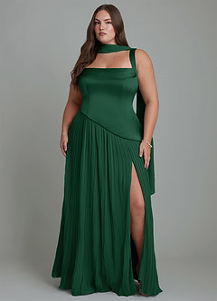 Azazie Stephanie Bridesmaid Dresses Dark Green A-Line Pleated Stretch Satin Dress image14