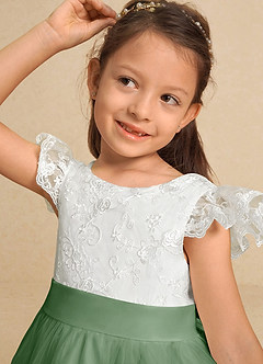 Azazie Vetty Flower Girl Dresses Ivory Matcha A-Line Lace Tulle Dress image8