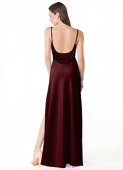 Azazie Alaija Bridesmaid Dresses Cabernet Mermaid Side Slit Stretch Satin Dress image4