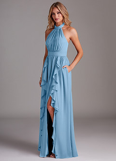 Azazie Avary Bridesmaid Dresses Steel Blue A-Line Pleated Chiffon Dress image2