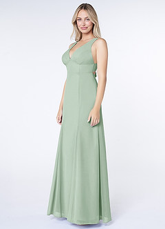 Azazie Christiana Final Sale Agave A-Line V-Neck Pleated Chiffon Dress image4