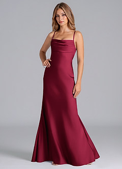 Azazie Seema At-home Try On Dresses Burgundy Mermaid Corset Stretch Satin Dress image5