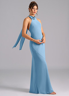 Azazie Velli Bridesmaid Dresses Steel Blue Mermaid Bow Chiffon Dress image3