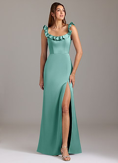 Azazie Callie Brautjungfernkleider Wandelbar A-Linie Gestreift Stretch-Satin Kleid Aqua image1