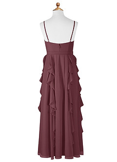 Azazie Peyton Junior Sangria A-Line V-Neck Cascading Ruffles Chiffon Dress image7