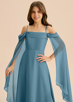 Azazie Moana Junior Linia A Pofałdowany Szyfon Długość podłogi Młodsza druhna Sukienka image7