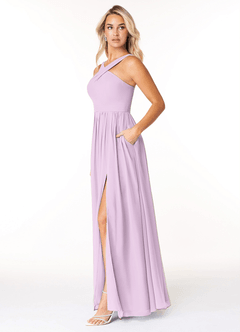 Azazie Elvira Bridesmaid Dresses Frosted Lilac A-Line Pleated Chiffon Dress image3