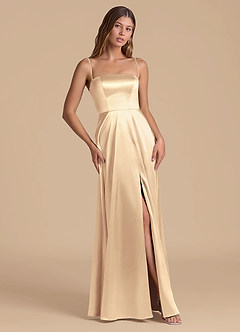 Azazie Wren 신부 들러리 드레스 A라인 스트랩리스 메탈릭 새틴 바닥 길이 드레스 image5