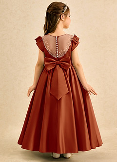 Azazie Toffee Abiti da Ragazza di Fiori Abito Stile Principessa in Raso Opaco Fiocco Paprika image1