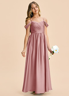 Azazie Rayne Junior Vestido Rosa Polvorienta de Satén Elástico de Corte en A con Escote corazón image3