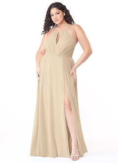 Azazie Evalleen Bridesmaid Dresses Champagne A-Line Pleated Chiffon Dress image9