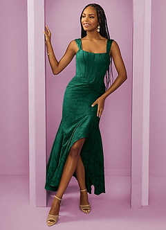 Barbie ♥ Azazie Bridesmaid Dresses Emerald Sheath Side Slit Floral Burnout Dress image3