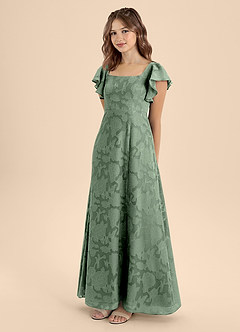 Azazie Bondi Junior Vestido de Matcha de Devorado Floral de Corte En A con Lazo image3