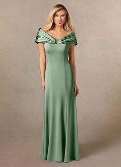 Azazie Auberdeen vestidos de madre de la novia Vestido de Matcha de Satén Elástico de Sirena con Plisado image1