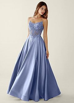 Zuri Eis Robe de bal trapèze en satin avec corset à volants image4