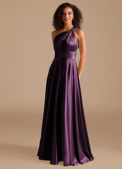 Azazie Charlize Brautjungfernkleider A-Linie One-Shoulder Metallischer Satin Kleid Pflaume image1