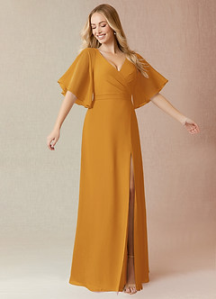 Azazie Cierra Bridesmaid Dresses Butterscotch A-Line V-Neck Chiffon Dress image1