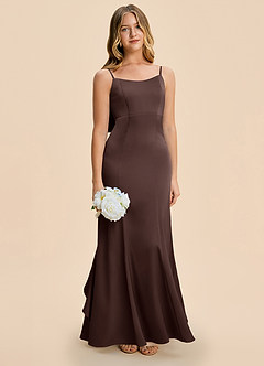 Azazie Lioren Junior Ganache Sheath Bow Stretch Satin Dress image2