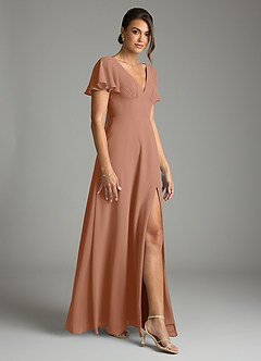 Azazie Kimber Bridesmaid Dresses Bronzer A-Line Flounce Sleeve Chiffon Dress image5