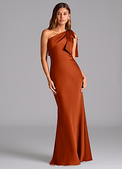 Azazie Yuanna Bridesmaid Dresses Paprika Mermaid One Shoulder Stretch Satin Dress image1