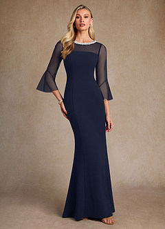 Azazie Bellevie Klänningar till brudens mor Klä Tubklänning i Stretch crepe Pärlbesatt Mörk Marinblå image4