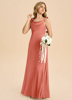 Azazie Gumdrop Junior Salmon Pink Empire Pleated Stretch Satin Dress image4