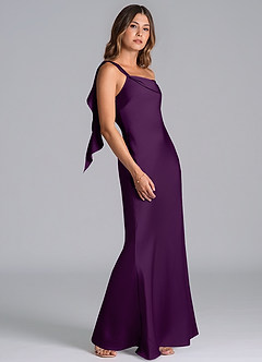 Azazie Driea Bridesmaid Dresses Grape Mermaid One Shoulder Stretch Satin Dress image5