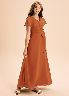 Azazie Lainey Junior Cinnamon A-Line with Pockets Chiffon Dress image1