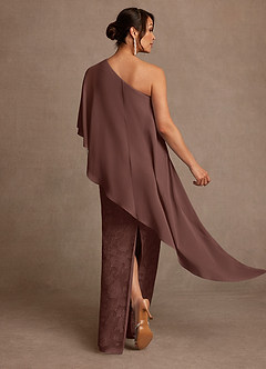 Azazie Wilma Mother of the Bride Dresses Espresso Sheath One Shoulder Floral Burnout Dress image4