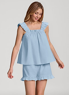 front Ruffled Sleeveless Cotton Pajama Set