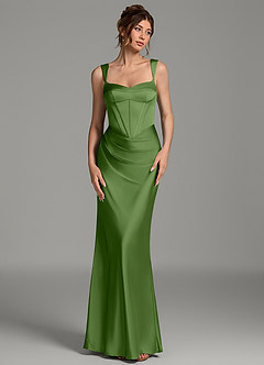 Azazie Mela Robes de demoiselle d'honneur Robe Fourreau en Satin extensible Corset Basilic image1