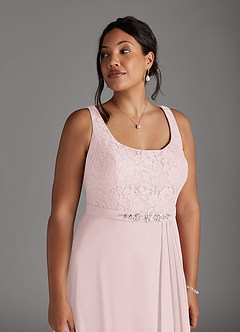 Azazie Ainsling Mother of the Bride Dresses Blushing Pink A-Line Square Neckline Lace Chiffon Dress image13
