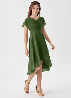 Azazie Graciela Junior Olive A-Line Pleated Chiffon Dress image5