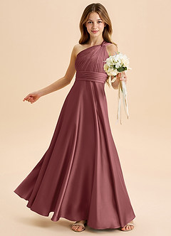 Azazie Charlize Junior Vestido de Amatista de Satén Elástico de Corte en A con Plisado image4