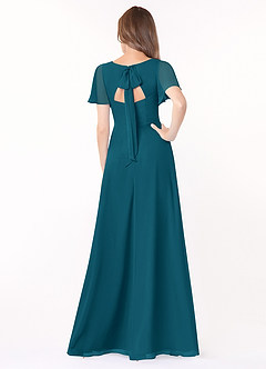 Azazie Kimber Bridesmaid Dresses Ink Blue A-Line Flounce Sleeve Chiffon Dress image2