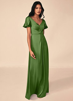 Azazie Soren Bridesmaid Dresses Basil A-Line Pleated Stretch Satin Dress image4
