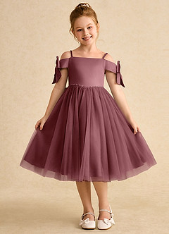 Azazie Amie Flower Girl Dresses Desert Rose A-Line Off the Shoulder Matte Satin Dress image3