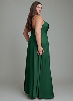 Azazie Sarella Vestidos de damas de honor Vestido Verde Oscuro de Satén Elástico de Línea A con Plisado image7