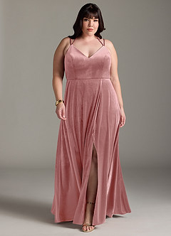 Azazie Sora Final Sale Terracotta A-Line Halter Bow Velvet Dress image7