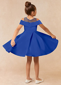 Azazie Shirin Robe Demoiselle D'honneur Fillette Robe Trapèze en Mat Satiné Épaule décolletée Bleu Roi image3