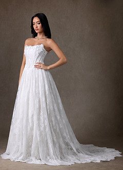 Azazie Vanessa Wedding Dresses Diamond White Ball-Gown Strapless Lace Dress image12