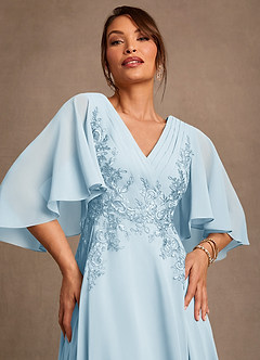 Azazie Tilda Vestidos para mãe da noiva Vestido Céu Azul de Chiffon de Linha A com Renda image5