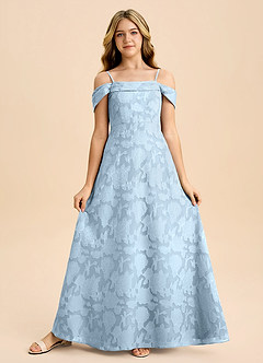 Azazie Anselie Junior Sky Blue A-Line Off the Shoulder Floral Burnout Dress image5