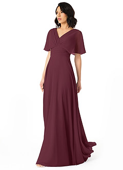 Azazie Pamela Bridesmaid Dresses Cabernet A-Line V-Neck Pleated Chiffon Dress image3