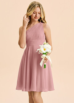 Azazie Charlize Junior Dusty Rose A-Line Pleated Chiffon Dress image4