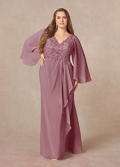 Azazie Perry Mother of the Bride Dresses Vintage Mauve Mermaid V-Neck Lace Chiffon Dress image7